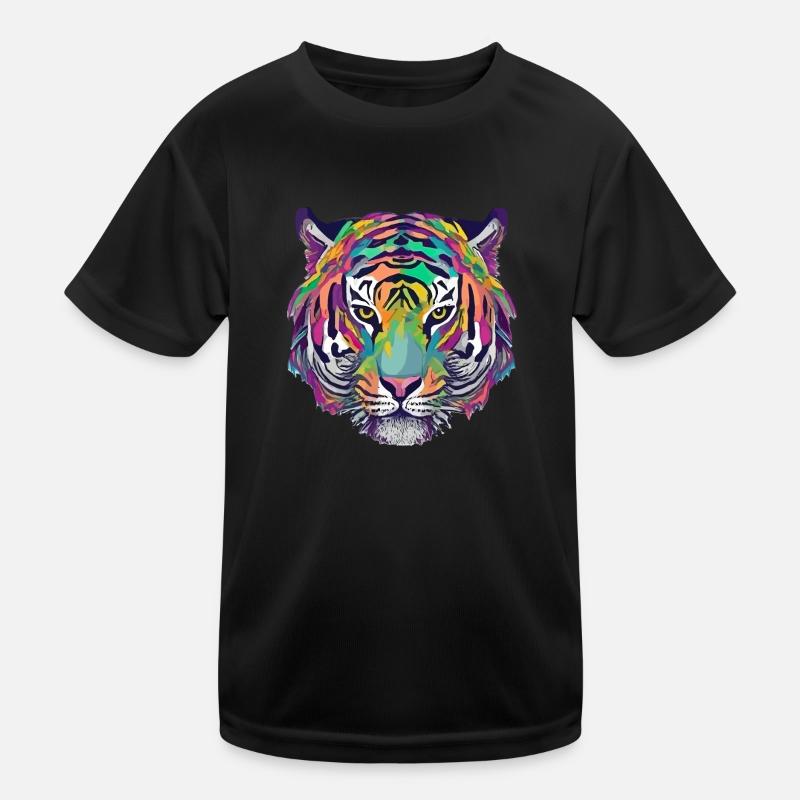 Tiger Head Graphic Tee Illustration Art Comic - Kids Functional T-Shirt - black
