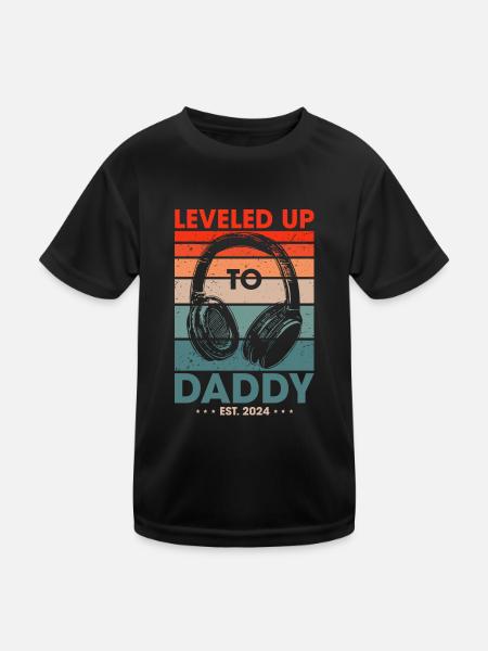 Level Up To Daddy 2024 Gaming Papa Gamer - Kinder Funktions-T-Shirt - Schwarz - Vorne