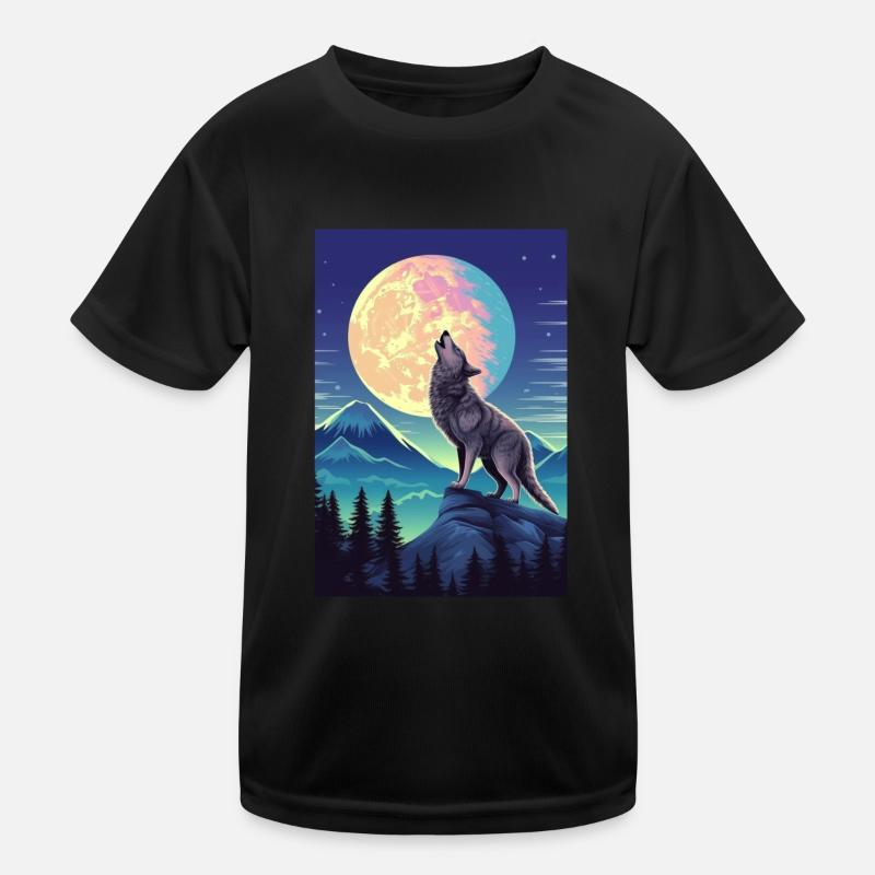 Forest with Full Moon and Howling Wolf Kids Functional T-Shirt