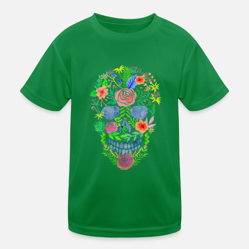 Blumenschädel Kinder Funktions-T-Shirt