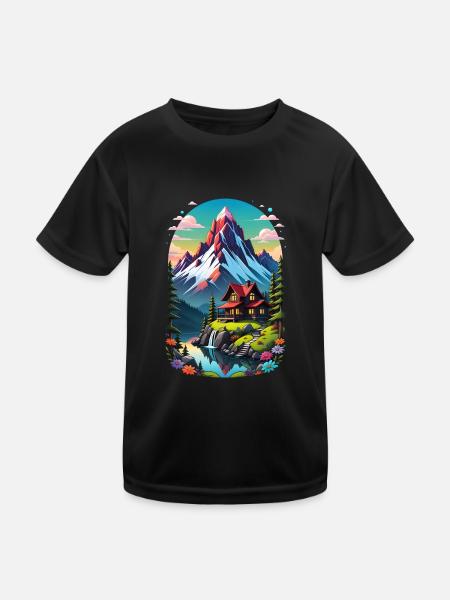 Berg Natur Wandern Klettern See - Kinder Funktions-T-Shirt - Schwarz - Vorne
