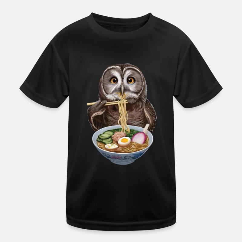 Eule Ramen - Kinder Funktions-T-Shirt - Schwarz
