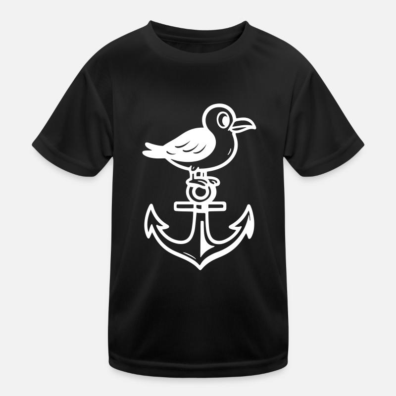 Möwe Anker Comic - Kinder Funktions-T-Shirt - Schwarz