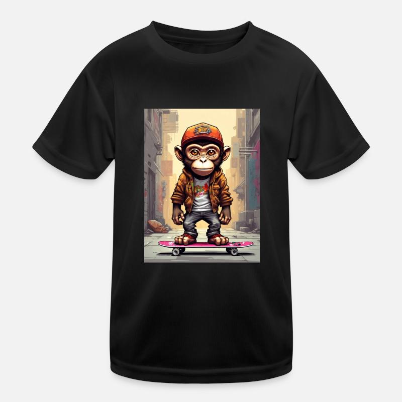 Comic Affe auf Skateboard Kinder Funktions-T-Shirt