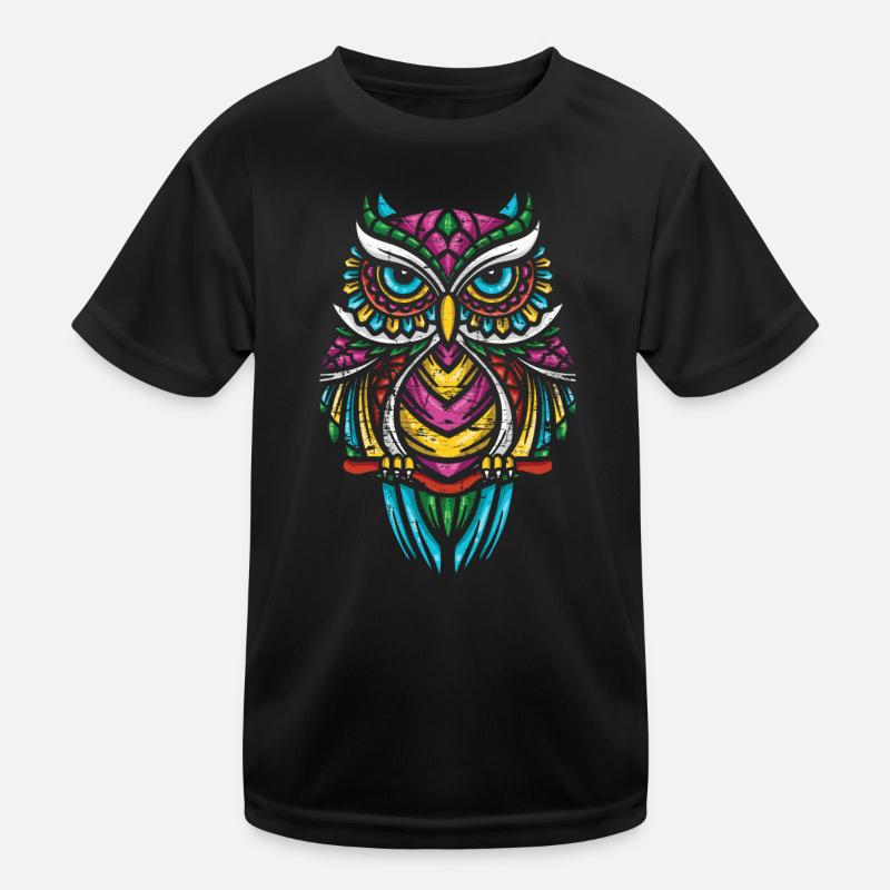 Eule - Kinder Funktions-T-Shirt - Schwarz