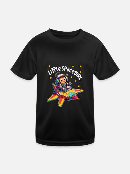 Petite astronaute de l’espace dans un vaisseau spatial coloré - T-shirt sport Enfant - noir - Devant