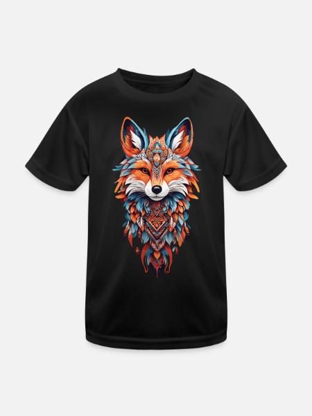 Fuchs Krafttier Spirit Indianer & Schamanismus - Kinder Funktions-T-Shirt - Schwarz