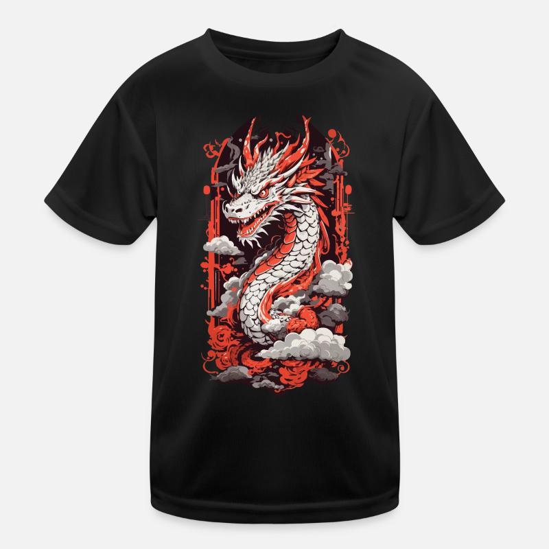 Dragon de Feu Japon Ukiyo-E Otaku Style Art T-shirt sport Enfant