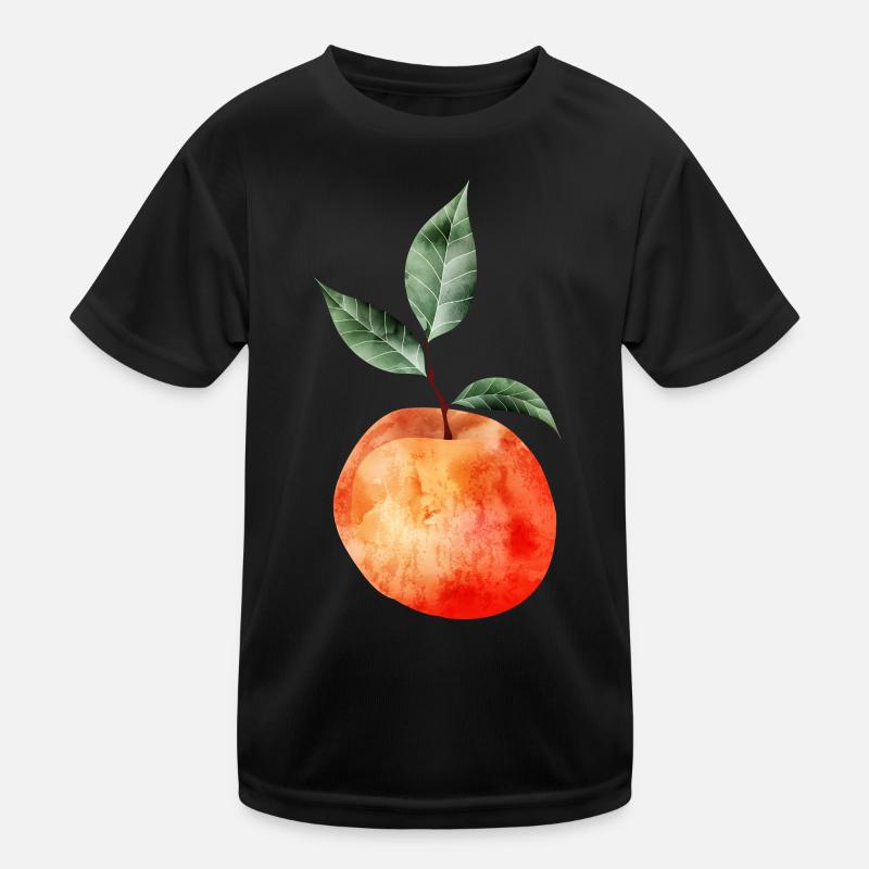 leuchtender Pfirsich mit Blätter Illustration Kinder Funktions-T-Shirt