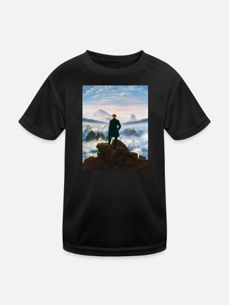 Wanderer über dem Nebelmeer Caspar David Friedrich - Kinder Funktions-T-Shirt - Schwarz