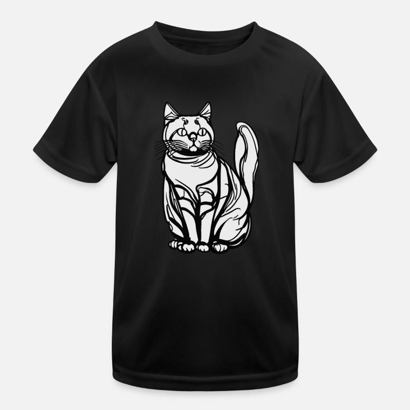 Einzeilige sitzende Katze Kinder Funktions-T-Shirt
