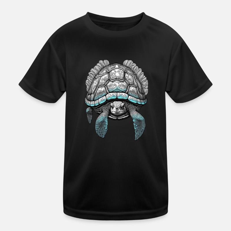 Stencil Colored Old Sea Turtle Kids Functional T-Shirt