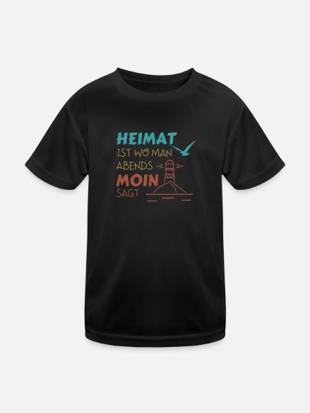 Heimat Moin Leuchtturm Möwe Nordsee - Kinder Funktions-T-Shirt - Schwarz - Vorne