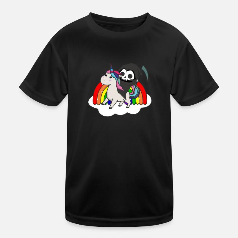 Death riding unicorn funny unicorns Rainbow Kinder Funktions-T-Shirt