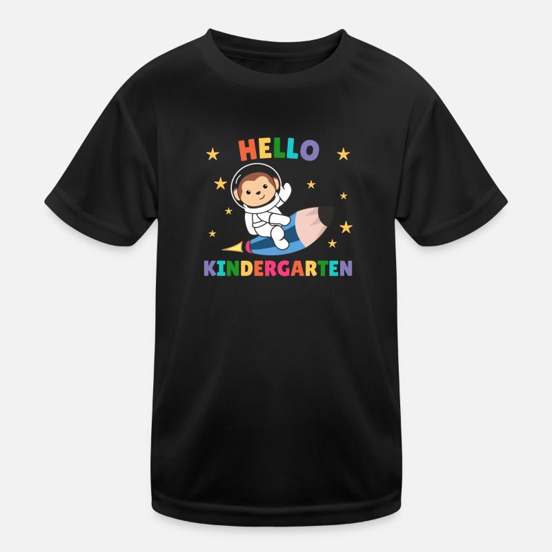 Hello Kindergarten Affe Astronaut Weltall Rakete Kinder Funktions-T-Shirt