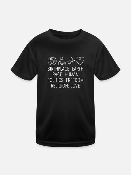 Geburtsort Erde Rasse Mensch Freiheit - Kinder Funktions-T-Shirt - Schwarz - Vorne