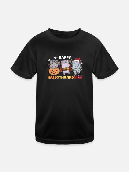 Happy Hallothanksmas Hippos Weihnachts Hippo - Kinder Funktions-T-Shirt - Schwarz - Vorne