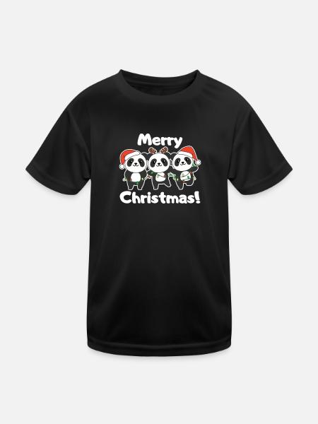 Panda Noël Animaux Pandas Joyeux Noël - T-shirt sport Enfant - noir - Devant
