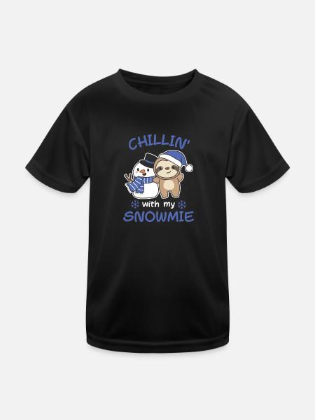 Sloth Chillin avec mon bonhomme de neige - T-shirt sport Enfant - noir - Devant