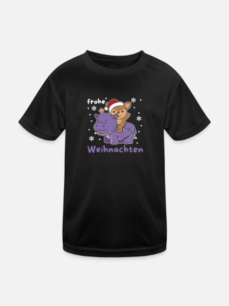 Weihnachts Hippo Reh frohe Weihnachten Hippo Rehe - Kinder Funktions-T-Shirt - Schwarz - Vorne