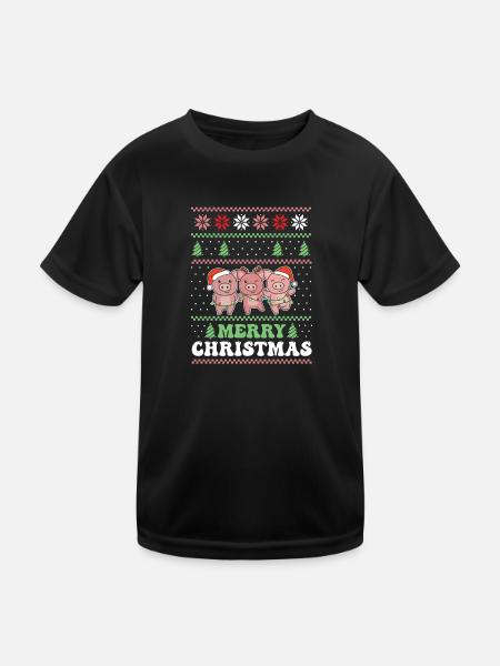 Merry Christmas retro ugly christmas Schwein - Kinder Funktions-T-Shirt - Schwarz - Vorne