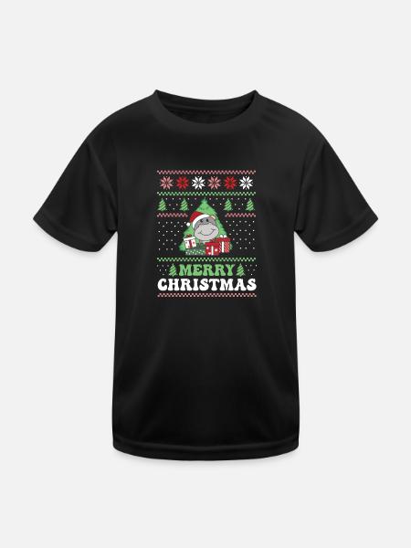 Merry Christmas retro ugly christmas Hippo - Kids Functional T-Shirt - black - Front