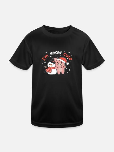 Pig I'm snow cute snowman snow pun - Kids Functional T-Shirt - black - Front