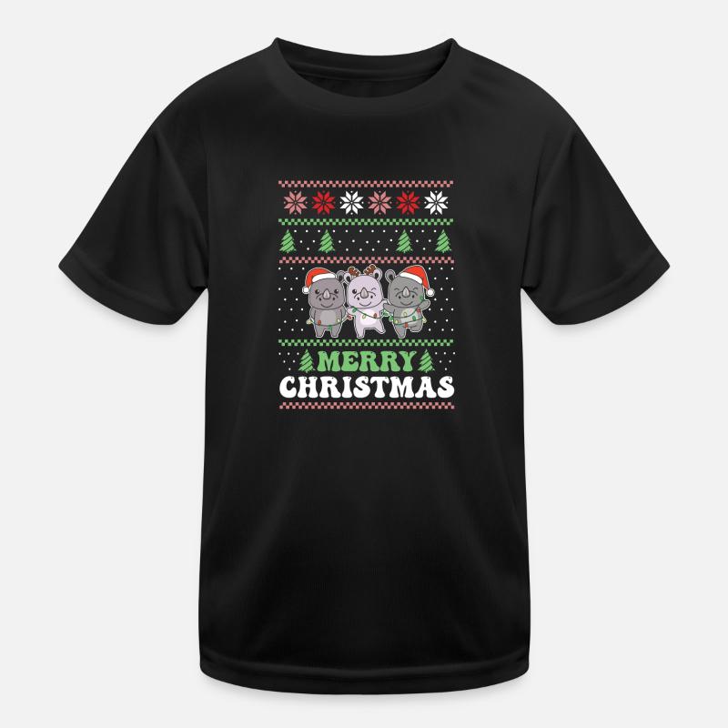 Joyeux Noël rétro moche rhinocéros de Noël T-shirt sport Enfant