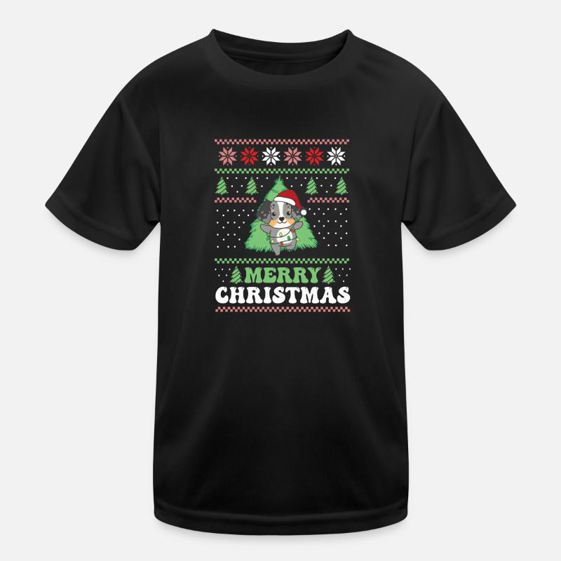 Christmas retro ugly christmas Australian Shepherd Kinder Funktions-T-Shirt