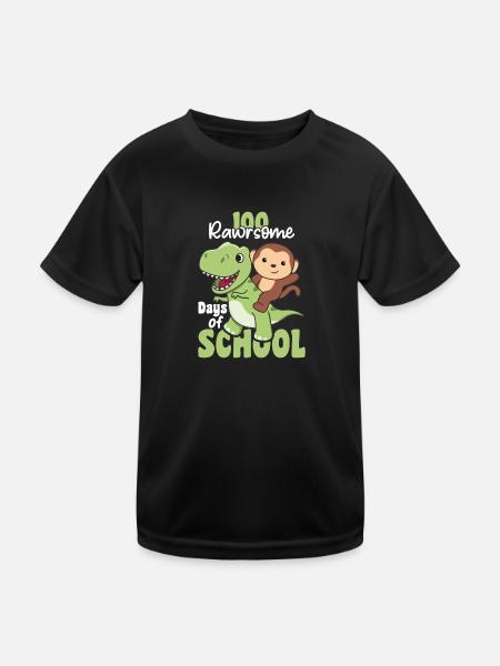 100 rawrsome days of school Monkey Trex 100 Days - Kids Functional T-Shirt - black - Front