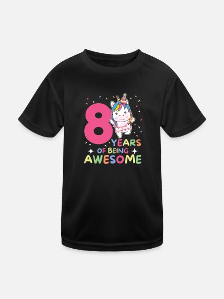 Unicorn for 8th birthday children eight years old - Kids Functional T-Shirt - black - Front