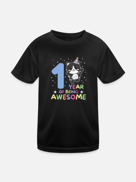 Cat for 1st birthday for children one year old - Kids Functional T-Shirt - black - Front