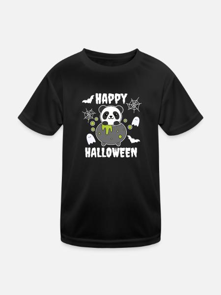 Panda Happy Halloween Cauldron Bat - Kids Functional T-Shirt - black - Front