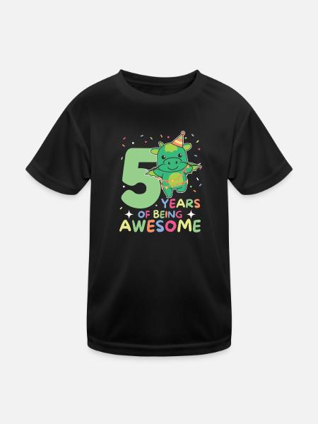 Drache zum 5. Geburtstag Kinder fünf Jahre alt - Kinder Funktions-T-Shirt - Schwarz - Vorne