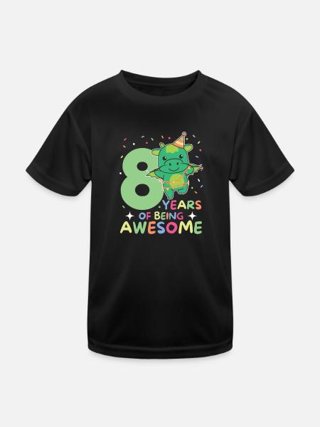 Drache zum 8. Geburtstag Kinder acht Jahre alt - Kinder Funktions-T-Shirt - Schwarz - Vorne