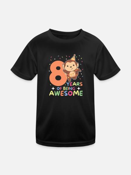 Monkey for 8th birthday children eight years old - Kids Functional T-Shirt - black - Front
