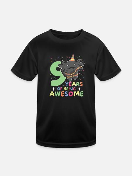 Axolotl for 9th birthday children nine years old - Kids Functional T-Shirt - black - Front