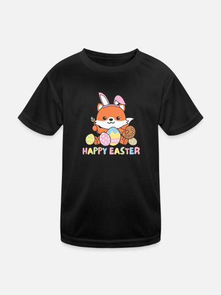 joyeuse Pâques doux renard Pâques avec œufs de Pâques - T-shirt sport Enfant - noir - Devant