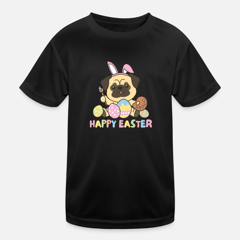 happy easter süßes Mops Ostern mit Ostereiern Kinder Funktions-T-Shirt