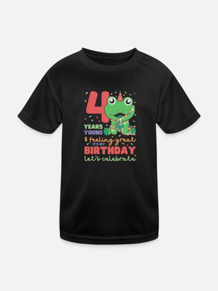 Frog for 4th birthday Children four years old - Kids Functional T-Shirt - black - Front