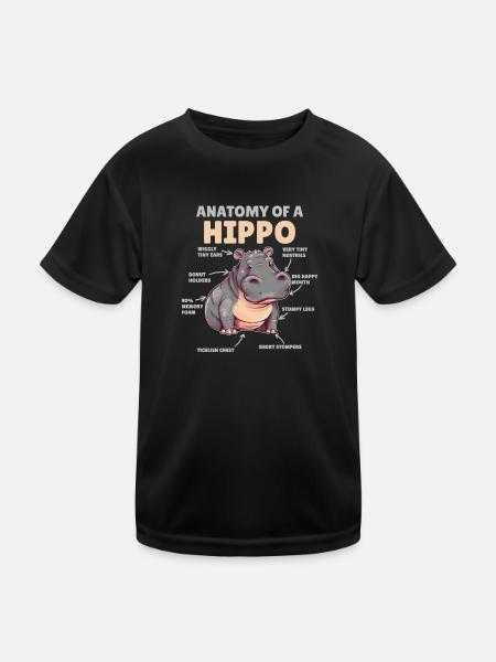 süßes Hippo Erklärung Anatomy of a Hippo - Kinder Funktions-T-Shirt - Schwarz - Vorne