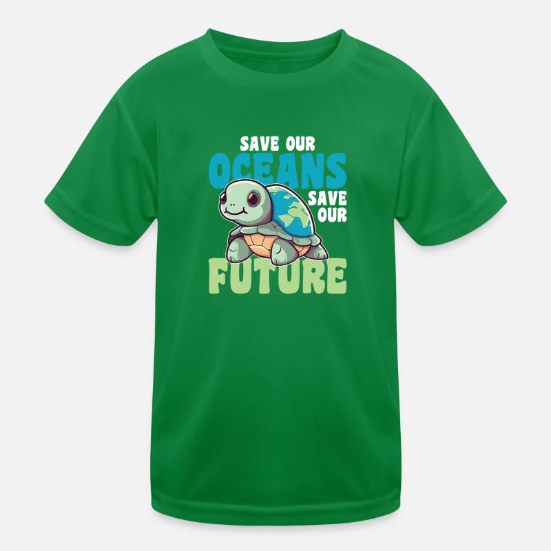 Turtle Earth save our oceans save our future Kids Functional T-Shirt