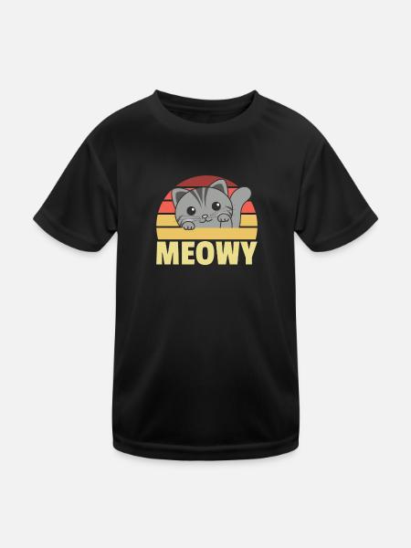 kawaii cat cute manga anime cats retro meowy - Kids Functional T-Shirt - black - Front