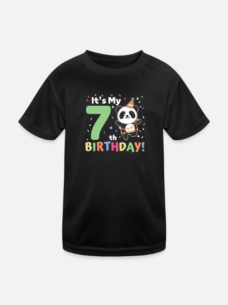 Panda for 7th birthday children seven years old - Kids Functional T-Shirt - black - Front