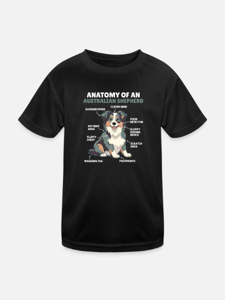 Hunde Erklärung Anatomy eines Australian Shepherd - Kinder Funktions-T-Shirt - Schwarz