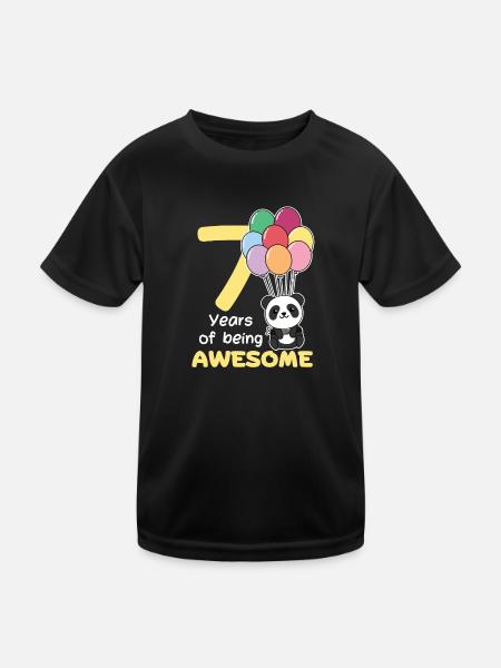 Panda for 7th birthday children seven years old - Kids Functional T-Shirt - black - Front