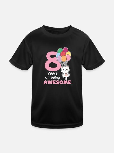 Cat for 8th birthday children eight years old - Kids Functional T-Shirt - black - Front