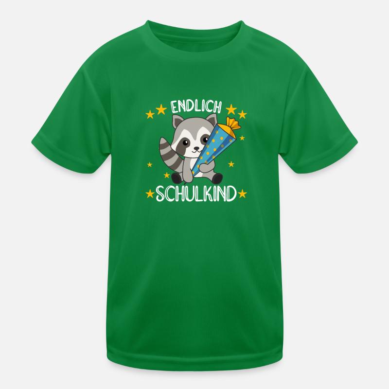endlich Schulkind Einschulung Schule Waschbär Kinder Funktions-T-Shirt