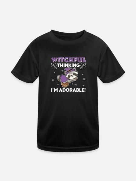 Raccoon Halloween Witch Witches I'm Adorable - Kids Functional T-Shirt - black - Front