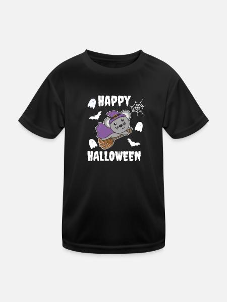 Maus Happy Halloween Hexe Kinder Hexen Kostüm - Kinder Funktions-T-Shirt - Schwarz - Vorne